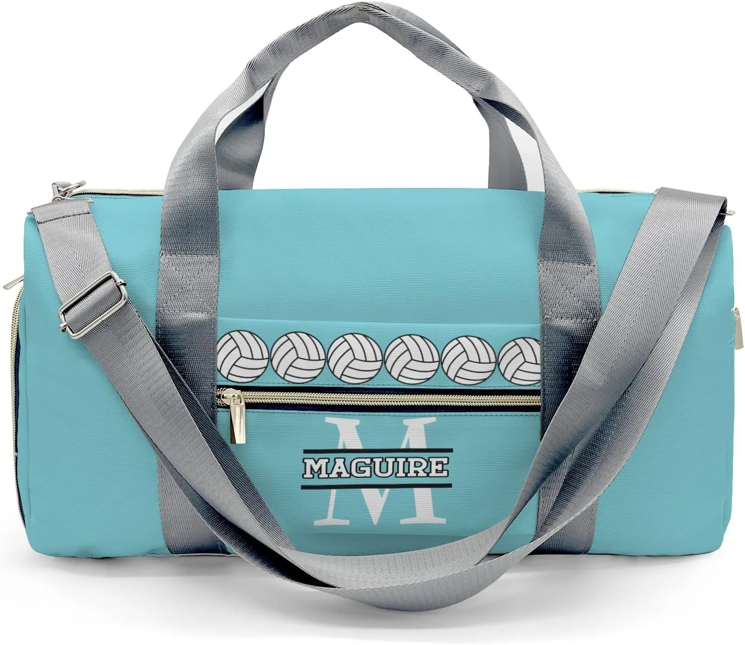 Volleyball Monogram Ocean Personalized Duffel Bag with Name Custom Travel Bag for Women Men Sports Gym Dance Bags Wet Dry Pockets Shoes Compartment Overnight Weekend Bag Gift