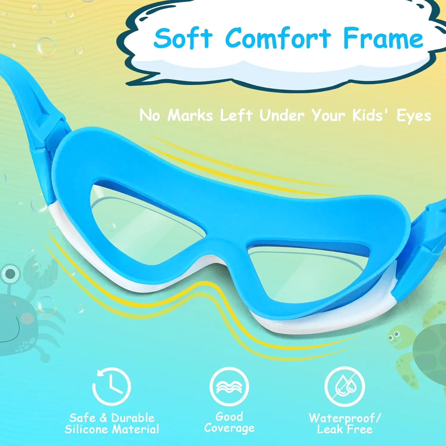 Vvinca Kids Swim Goggles for Kids 3-12, 2024 Upgraded Design with Ear&Nose Plug, Wide View Anit-Fog No Leak Water Pool Goggle