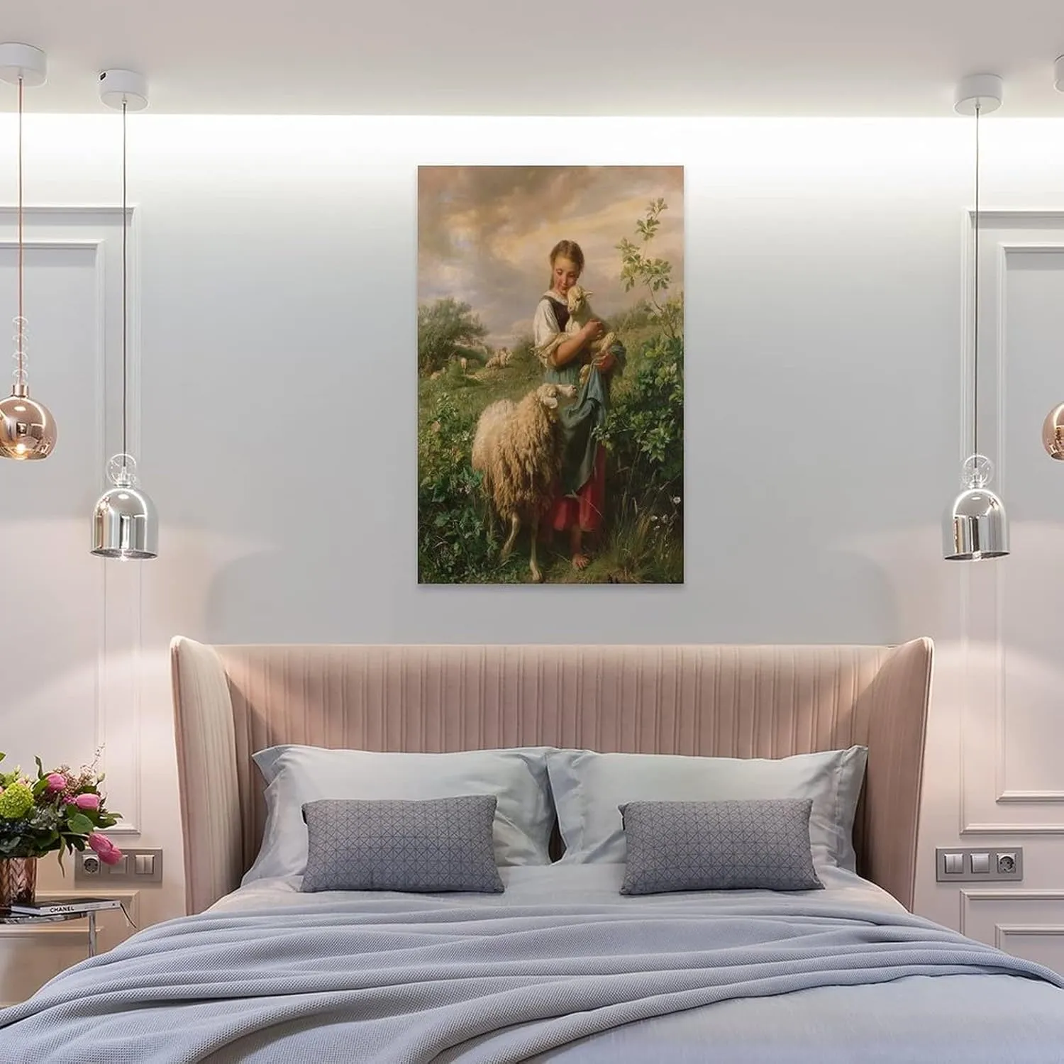 Wall Art Prints Johann Hofner The Shepherdess 1866 Oil Painting On Canvas Canvas Wall Art Prints for Wall Decor Room Decor Bedroom Decor Gifts 20x30inch(50x75cm) Frame