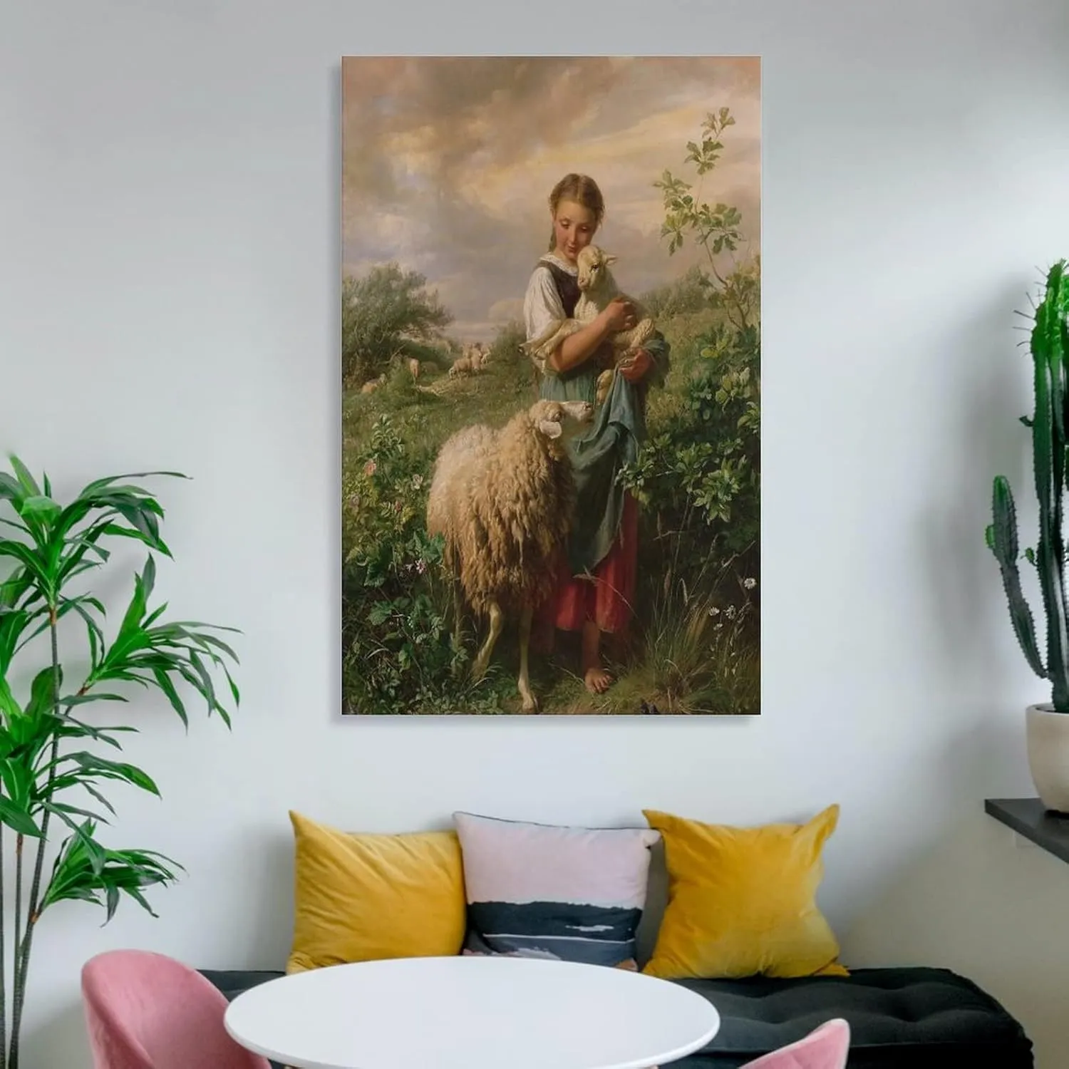 Wall Art Prints Johann Hofner The Shepherdess 1866 Oil Painting On Canvas Canvas Wall Art Prints for Wall Decor Room Decor Bedroom Decor Gifts 20x30inch(50x75cm) Frame