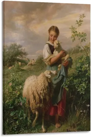 Wall Art Prints Johann Hofner The Shepherdess 1866 Oil Painting On Canvas Canvas Wall Art Prints for Wall Decor Room Decor Bedroom Decor Gifts 20x30inch(50x75cm) Frame