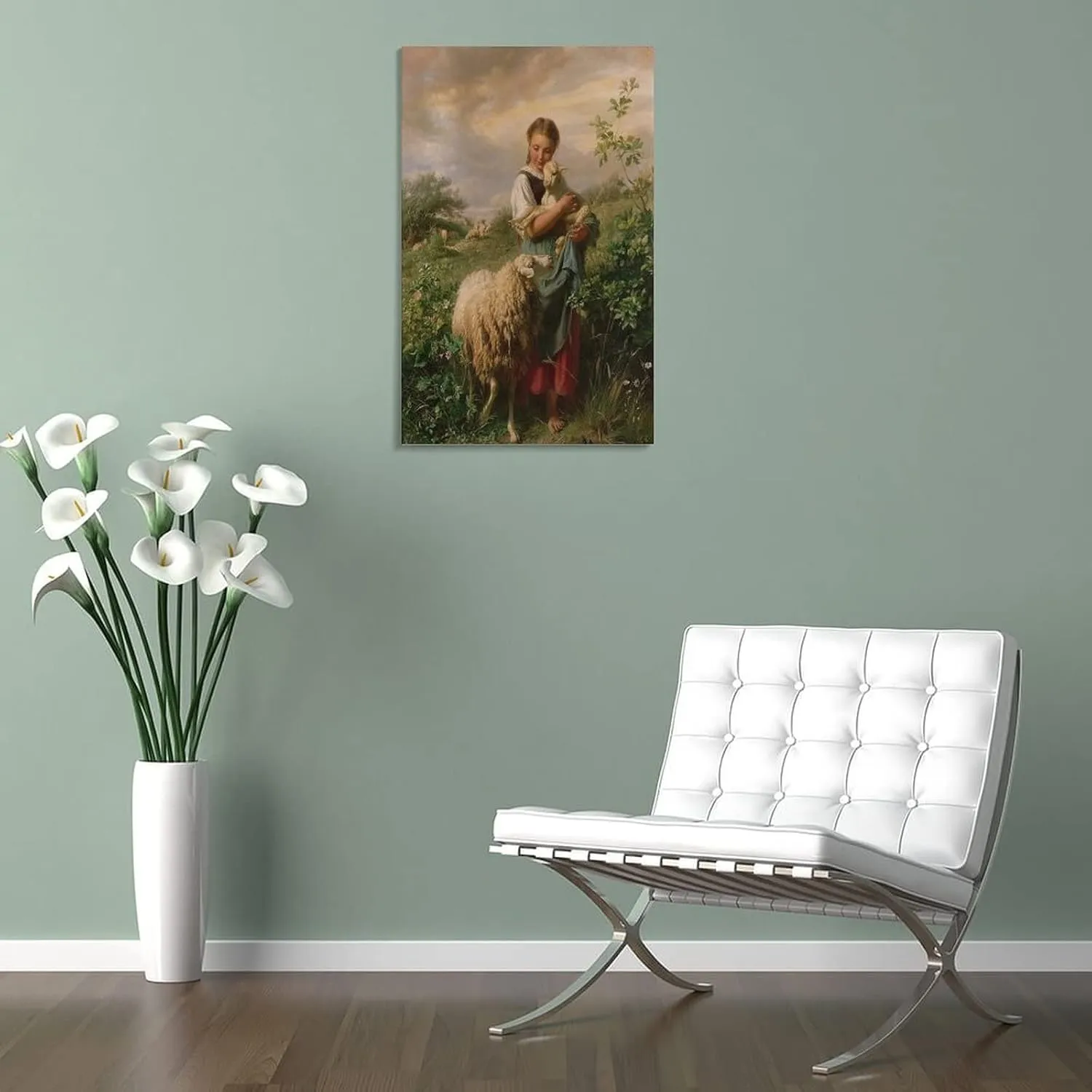Wall Art Prints Johann Hofner The Shepherdess 1866 Oil Painting On Canvas Canvas Wall Art Prints for Wall Decor Room Decor Bedroom Decor Gifts 20x30inch(50x75cm) Frame