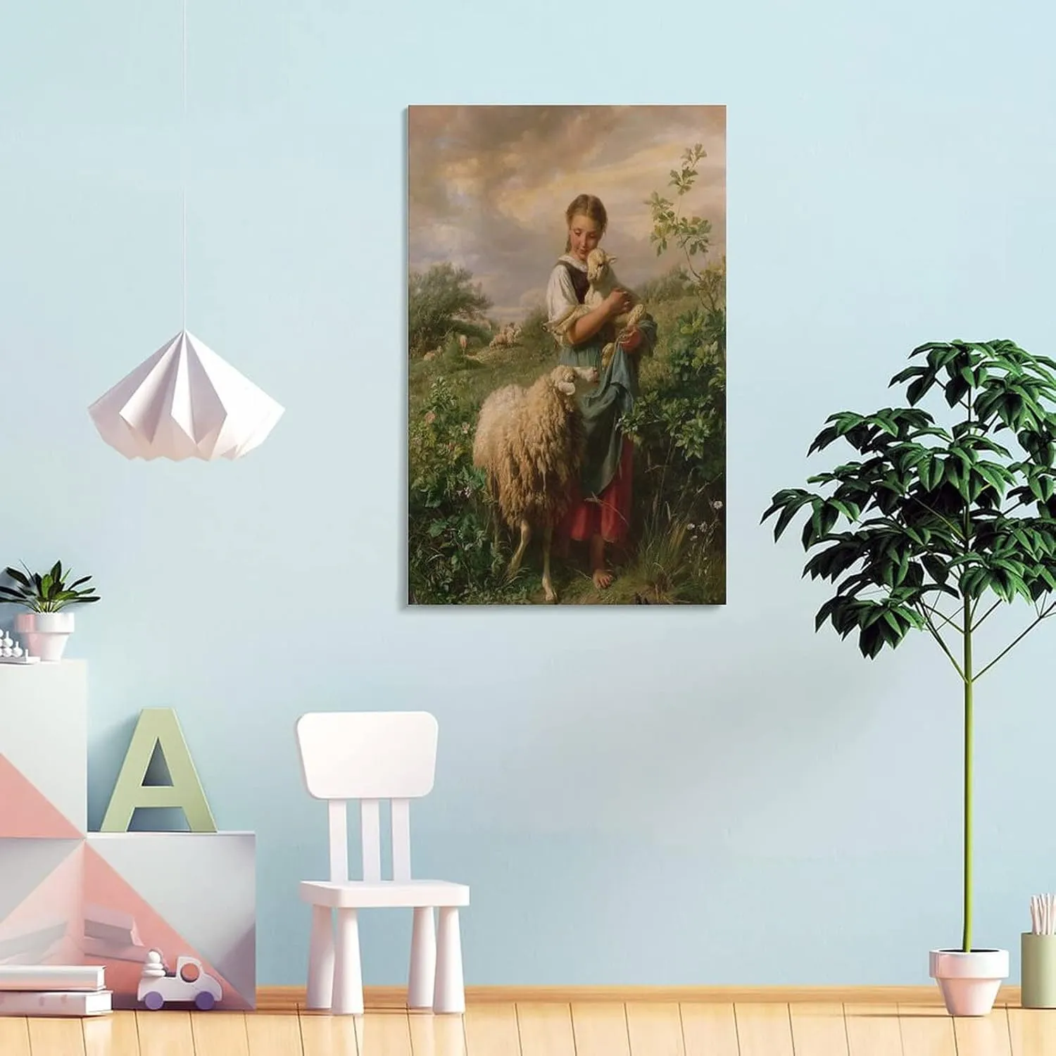 Wall Art Prints Johann Hofner The Shepherdess 1866 Oil Painting On Canvas Canvas Wall Art Prints for Wall Decor Room Decor Bedroom Decor Gifts 20x30inch(50x75cm) Frame