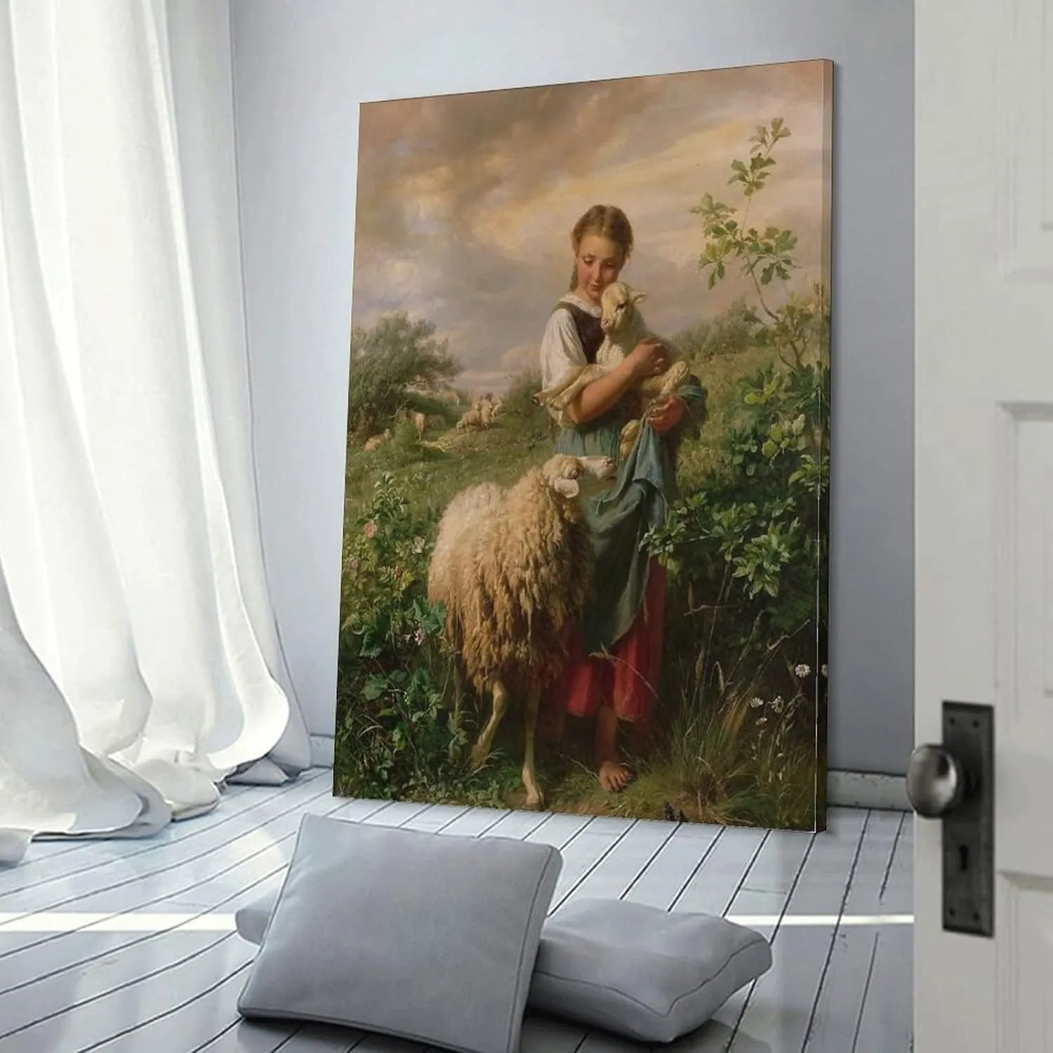 Wall Art Prints Johann Hofner The Shepherdess 1866 Oil Painting On Canvas Canvas Wall Art Prints for Wall Decor Room Decor Bedroom Decor Gifts 20x30inch(50x75cm) Frame