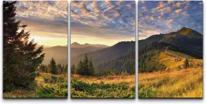 wall26 Canvas Print Wall Art Set Sunset Over Green Mountain Forest Nature Wilderness Photography Realism Zen Scenic Colorful Multicolor for Living Room, Bedroom, Office - 24"x36"x3 Panels