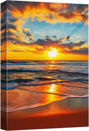 wall26 Canvas Print Wall Art Vibrant Ocean Beach Paradise Sunset Sky Nature Wilderness Photography Realism Decorative Landscape Relax/Calm Zen Multicolor for Living Room, Bedroom, Office - 12"x18"