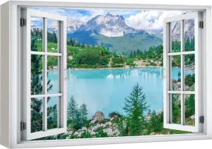 wall26 Canvas Print Wall Art Window View Colorado Forest Lake Mountain Range Wilderness Nature Photography Realism Scenic Landscape Colorful Multicolor for Living Room, Bedroom, Office - 24"x36"
