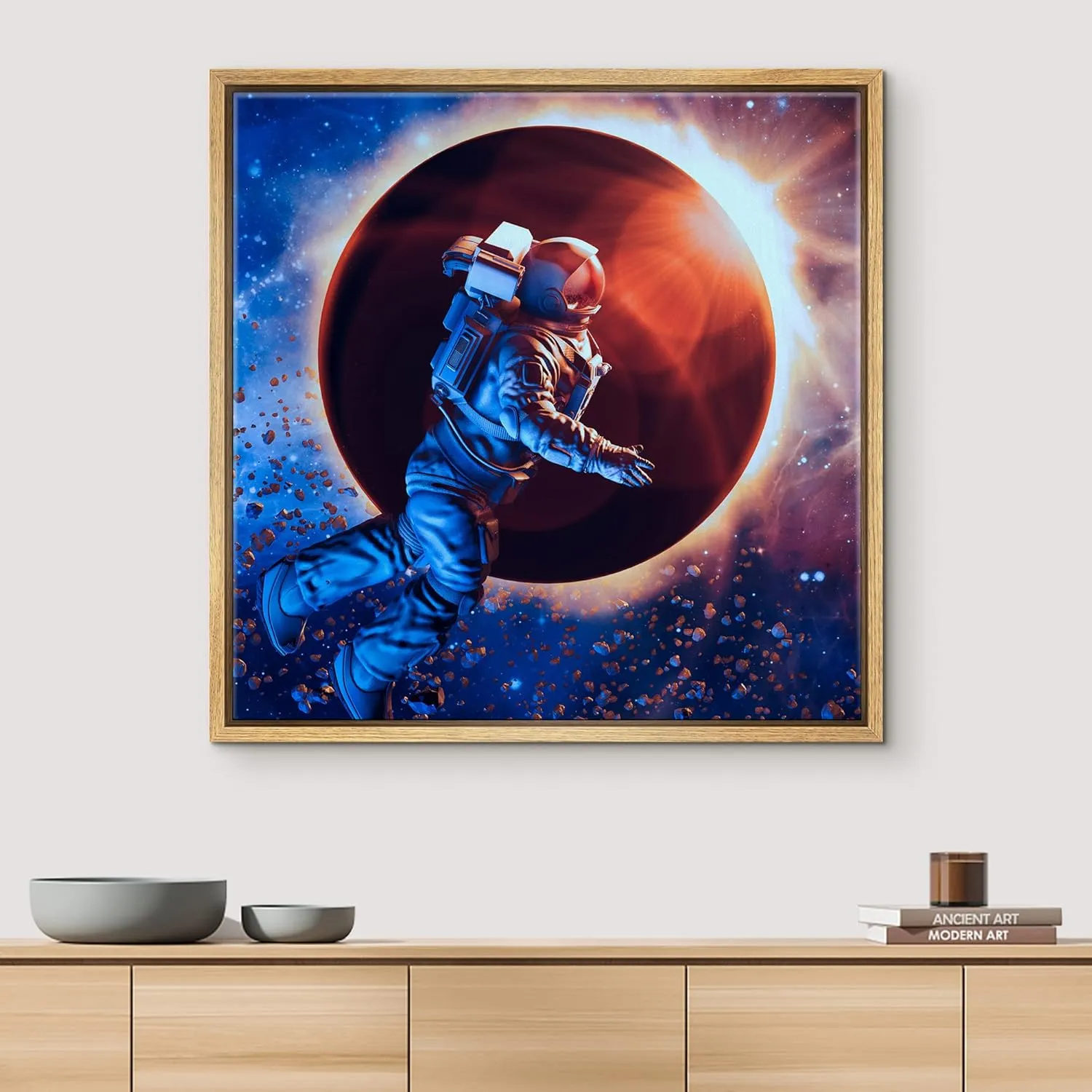wall26 Framed Canvas Print Wall Art Vibrant Solar Eclipse Planet Star Galaxy Astronomy & Space Fantasy & Sci-Fi Digital Art Pop Art Decorative for Living Room, Bedroom, Office - 24"x24" Natural