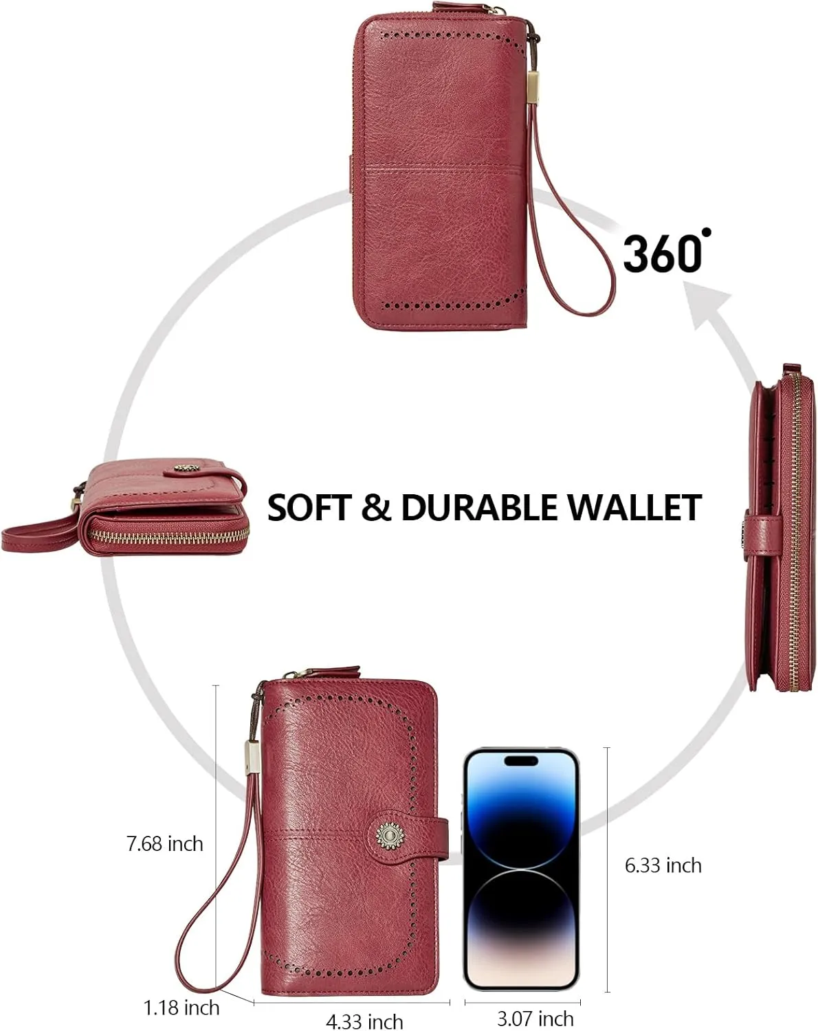 Wallet for Women RFID Blocking Leather Large Capacity Card Holder Ladies Phone Clutch Travel Long Purse Wristlet