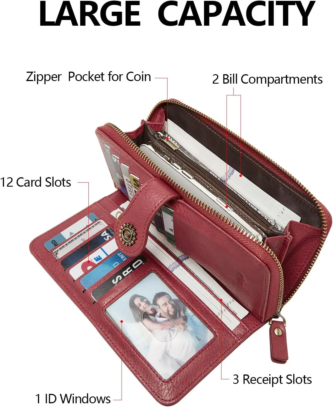 Wallet for Women RFID Blocking Leather Large Capacity Card Holder Ladies Phone Clutch Travel Long Purse Wristlet