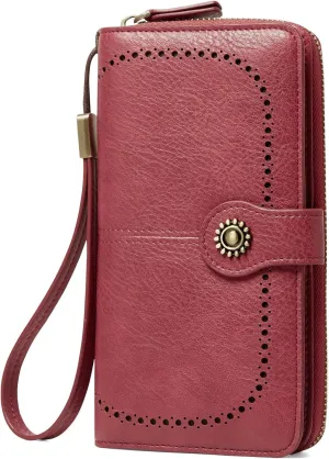 Wallet for Women RFID Blocking Leather Large Capacity Card Holder Ladies Phone Clutch Travel Long Purse Wristlet