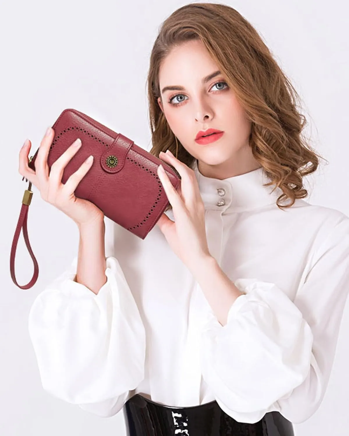 Wallet for Women RFID Blocking Leather Large Capacity Card Holder Ladies Phone Clutch Travel Long Purse Wristlet