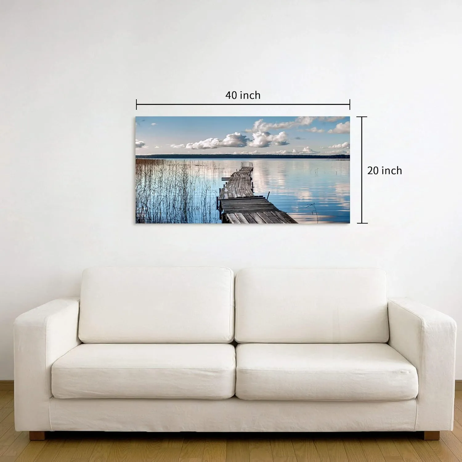 WALLSUP DECOR Lake Pier Canvas Wall Art - Nature Sense Dock Painting Landscape Pier Artwork with Straw&Cloud for Living Room Bedroom Office