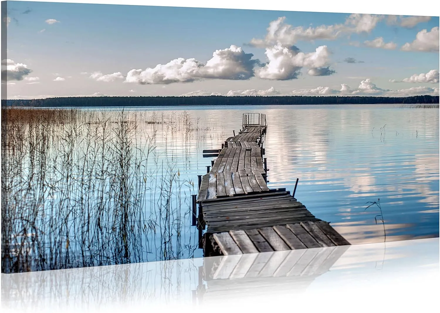WALLSUP DECOR Lake Pier Canvas Wall Art - Nature Sense Dock Painting Landscape Pier Artwork with Straw&Cloud for Living Room Bedroom Office