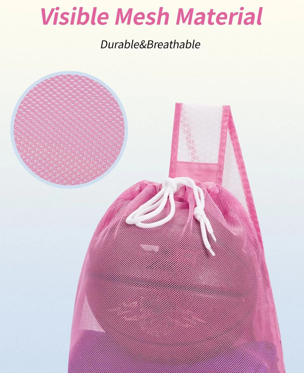 WANDF Swim Bag Foldable Mesh Drawstring Bag with Quick-dry Shoulder Strap Beach Backpack with Wet Pocket for Swimming, Gym, and Workout Gear (Pink Patent Pending)
