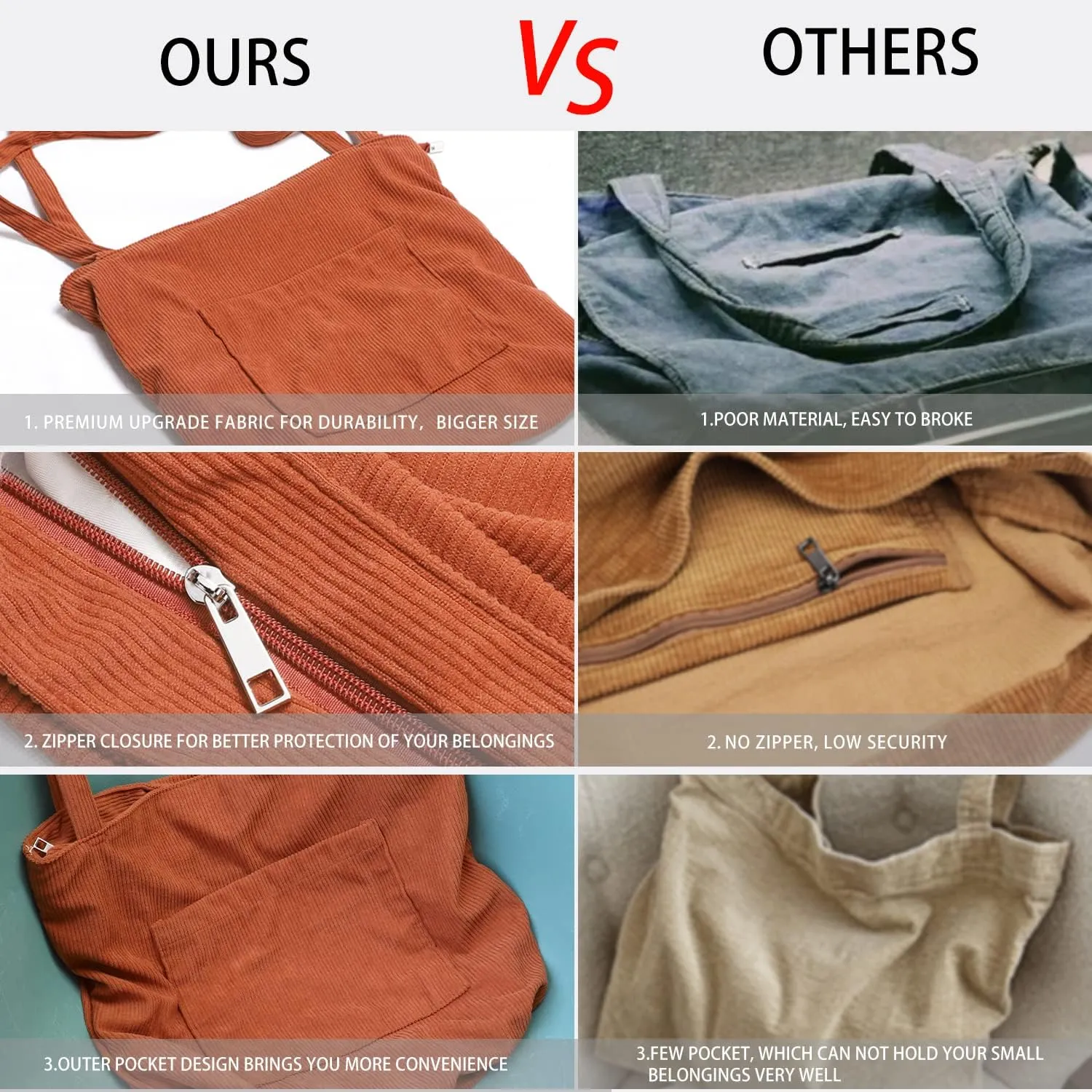 WantGor Women Corduroy Tote Bag, Large Shoulder Hobo Bags Casual Handbags Big Capacity Shopping Work Bag