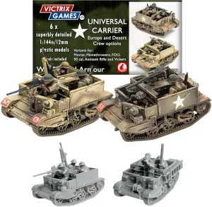 Wargames Delivered - Victrix 12mm Scale Universal Carrier Set – 6 Highly Detailed WWII Miniatures with Foo Variants with 90 Crew Figures - Ideal for Wargaming