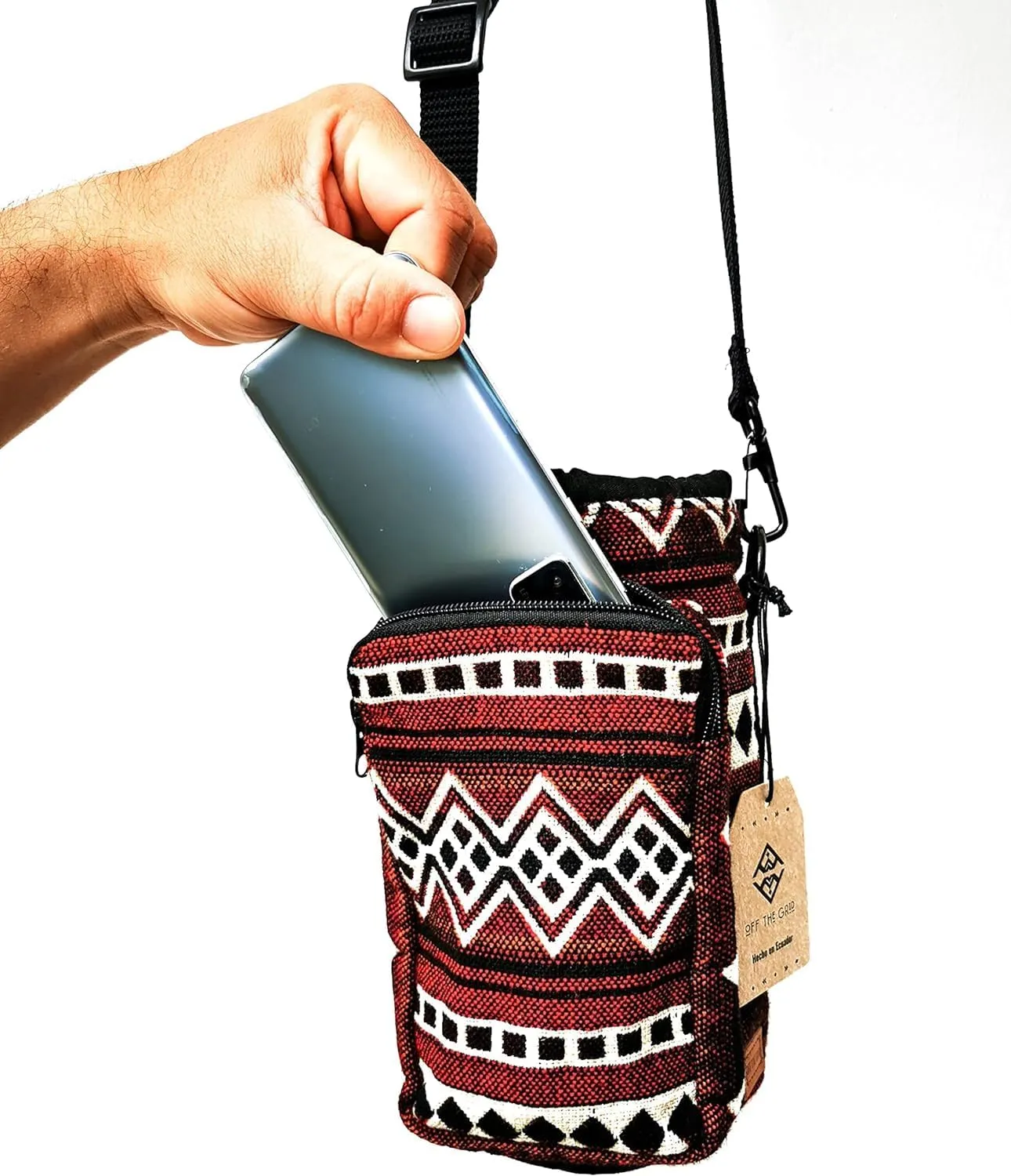 Water Bottle Holder with Strap & Pocket for Phone, Card, Cash or Keys | Bottle Sleeve Carrier for Walking, Backpacking | Hydro and Iron Flask Sling Bag | Camping Accessories