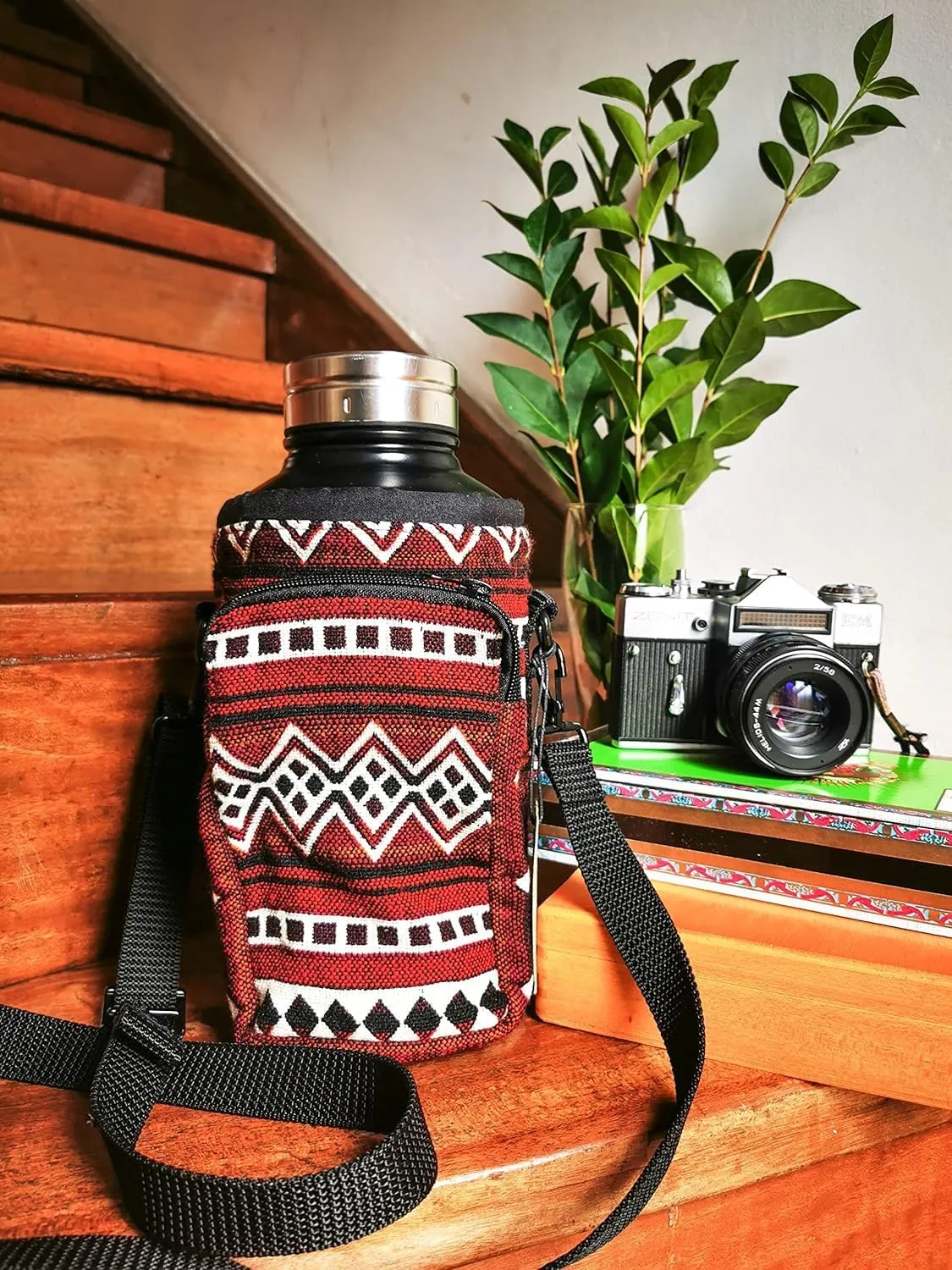 Water Bottle Holder with Strap & Pocket for Phone, Card, Cash or Keys | Bottle Sleeve Carrier for Walking, Backpacking | Hydro and Iron Flask Sling Bag | Camping Accessories