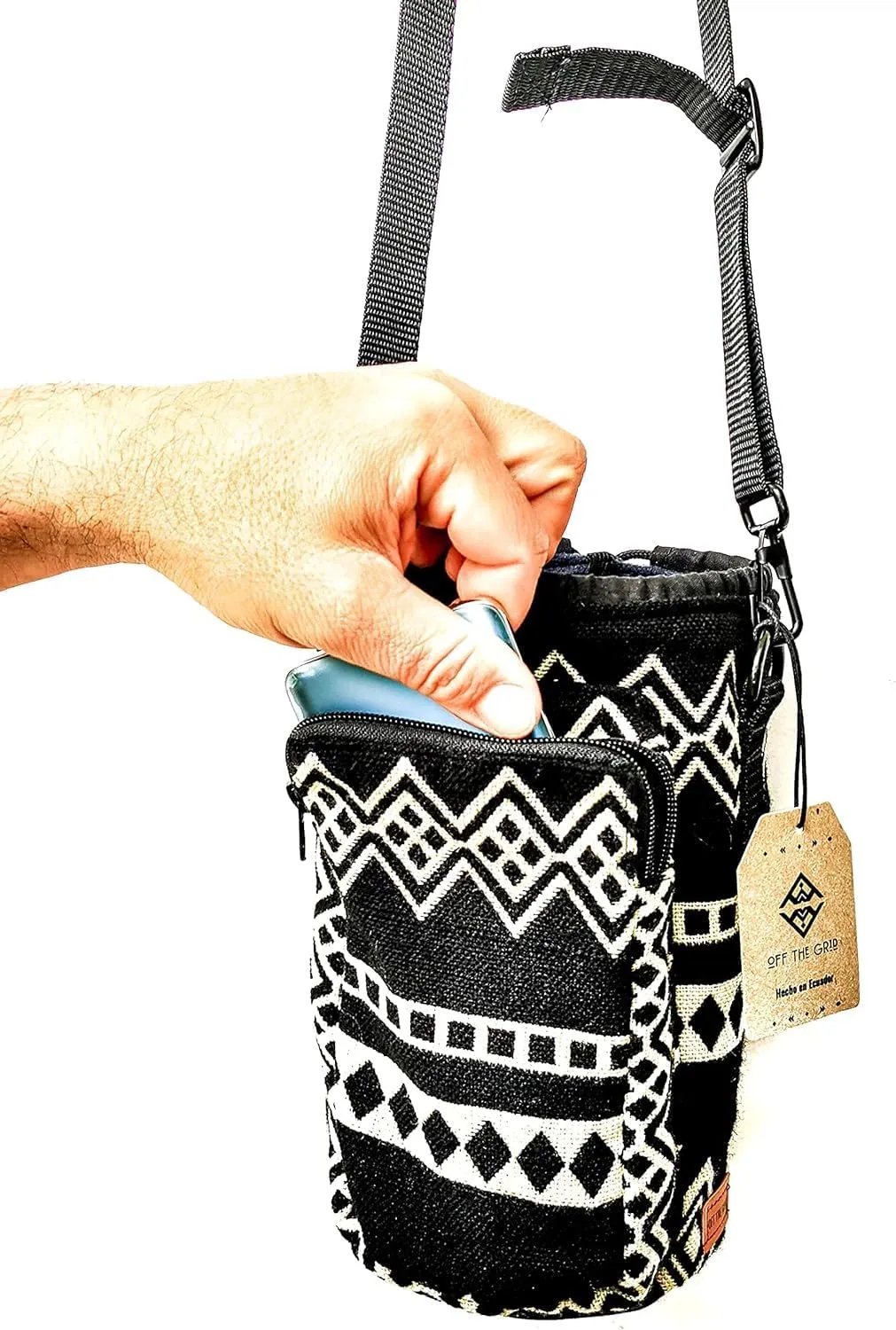 Water Bottle Holder with Strap & Pocket for Phone, Card, Cash or Keys | Bottle Sleeve Carrier for Walking, Backpacking | Hydro and Iron Flask Sling Bag | Camping Accessories