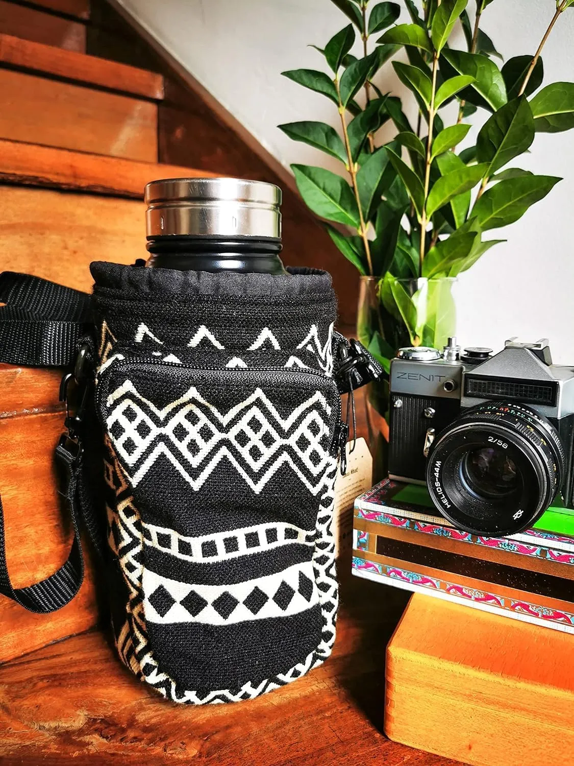 Water Bottle Holder with Strap & Pocket for Phone, Card, Cash or Keys | Bottle Sleeve Carrier for Walking, Backpacking | Hydro and Iron Flask Sling Bag | Camping Accessories