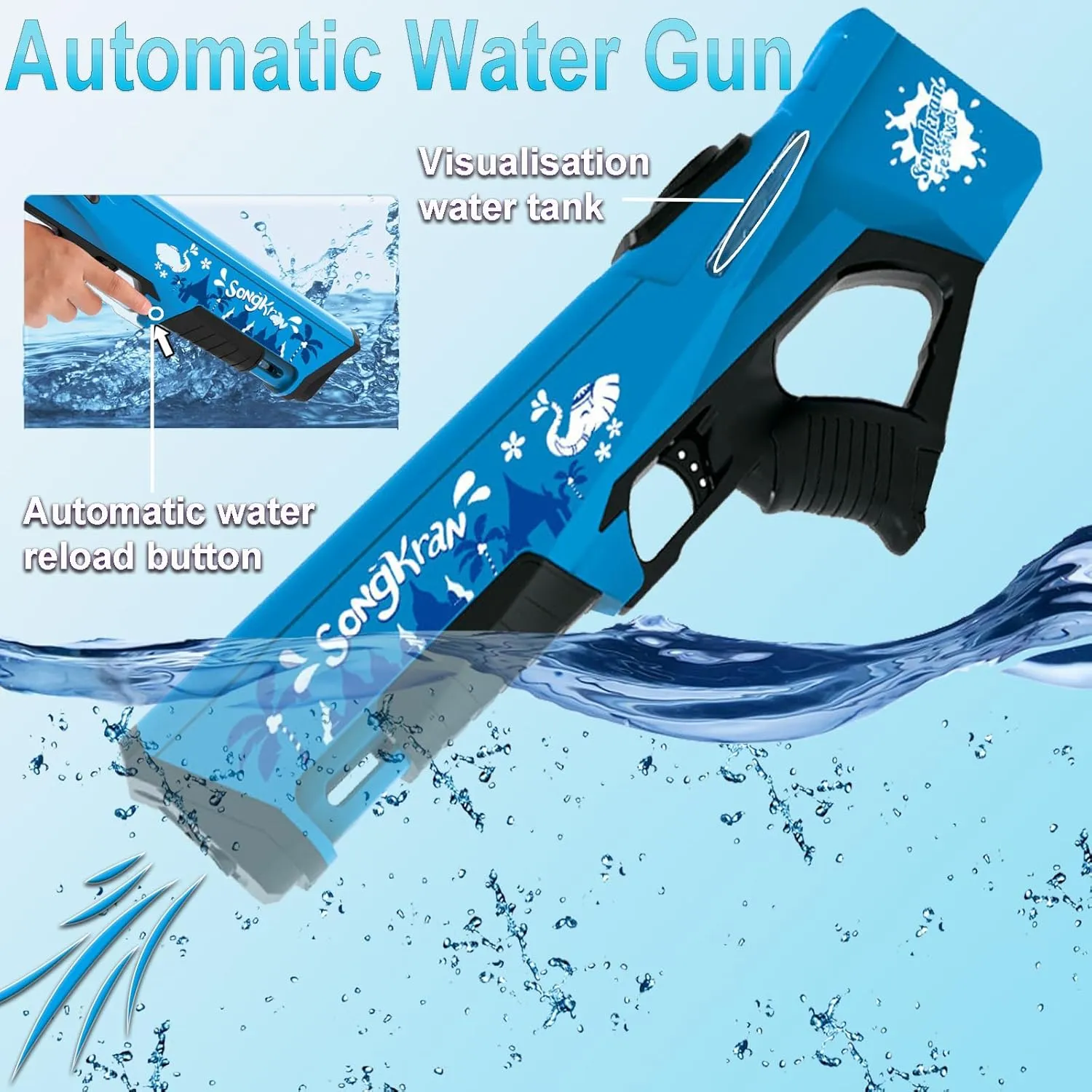 Water Guns for 8 , Automatic Suction Super Soaker, Manual & Automatic Dual Mode, Super Jet Power, Summer Beach Pool Outdoor Game Toys (Blue)
