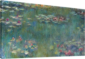 Water Lilies by Claude Monet Canvas Wall Art Painting Print- Long Green Garden Canvas Artwork Classic Reproductions Contemporary Nature Picture Framed - 20"x40"