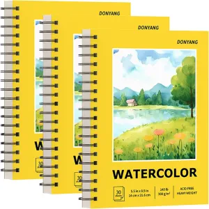 Watercolor Paper Pad, 5.5" x 8.5" Spiral Bound Art Sketch Book, Pack of 3 (90 Sheets),(140lb/300g) Artist Water Color Drawing Paper for Kids Adults, Art Supplies for Teens, Mixed Media Markers Journal