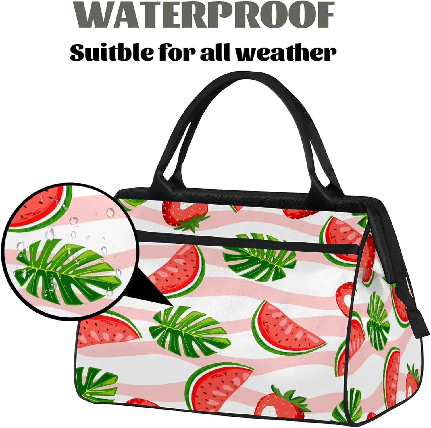 Watercolor Watermelon Leaf Travel Duffel Bag Gym Tote Bag for Women Men Waterproof Weekend Overnight Bag Carry On Tote Luggage with Pocket Personal Item Bags Sports Bag fit Travel Sports Gym Yoga