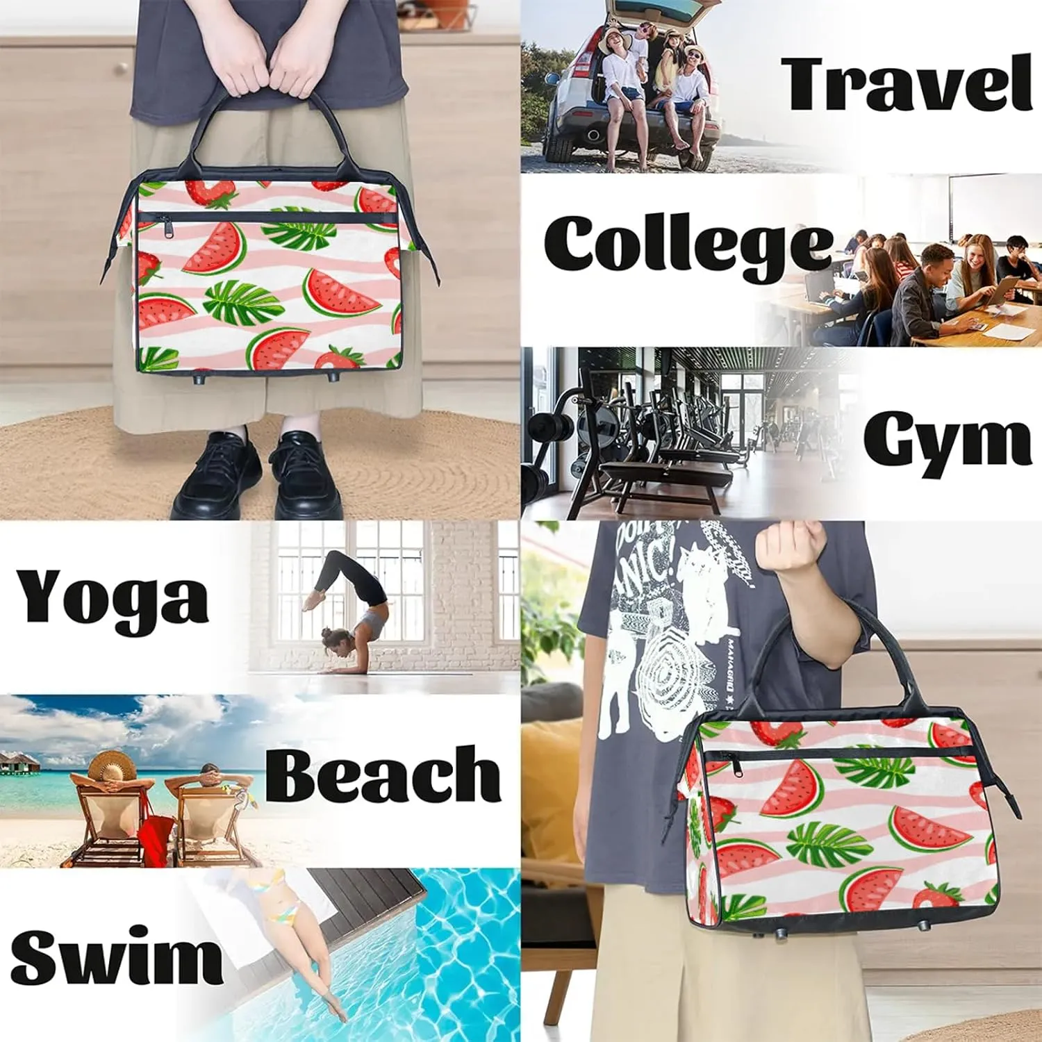 Watercolor Watermelon Leaf Travel Duffel Bag Gym Tote Bag for Women Men Waterproof Weekend Overnight Bag Carry On Tote Luggage with Pocket Personal Item Bags Sports Bag fit Travel Sports Gym Yoga