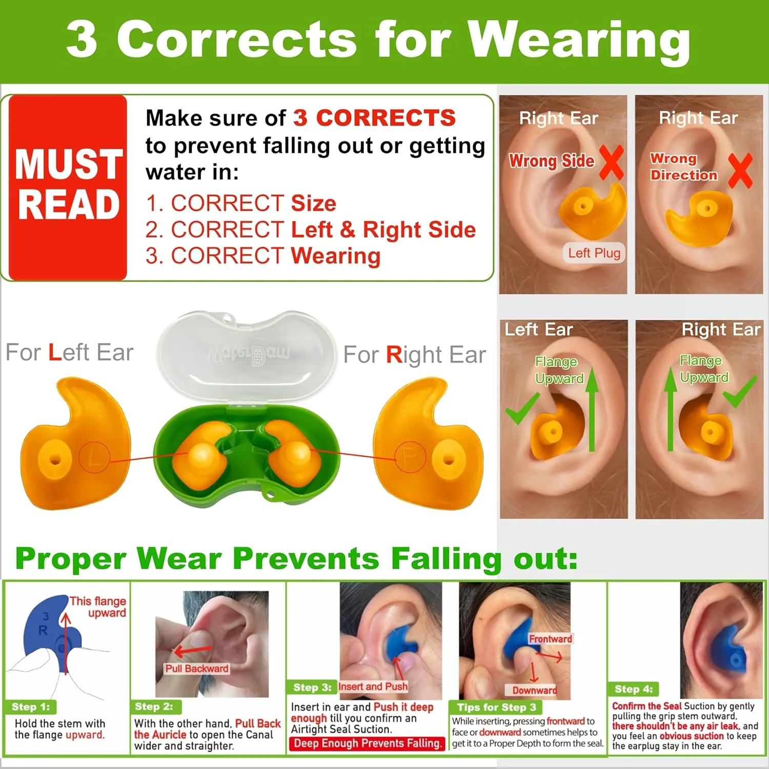WaterDam Swimming Ear Plugs Great Waterproof Ultra Comfy Earplugs Prevent Swimmer's Ear