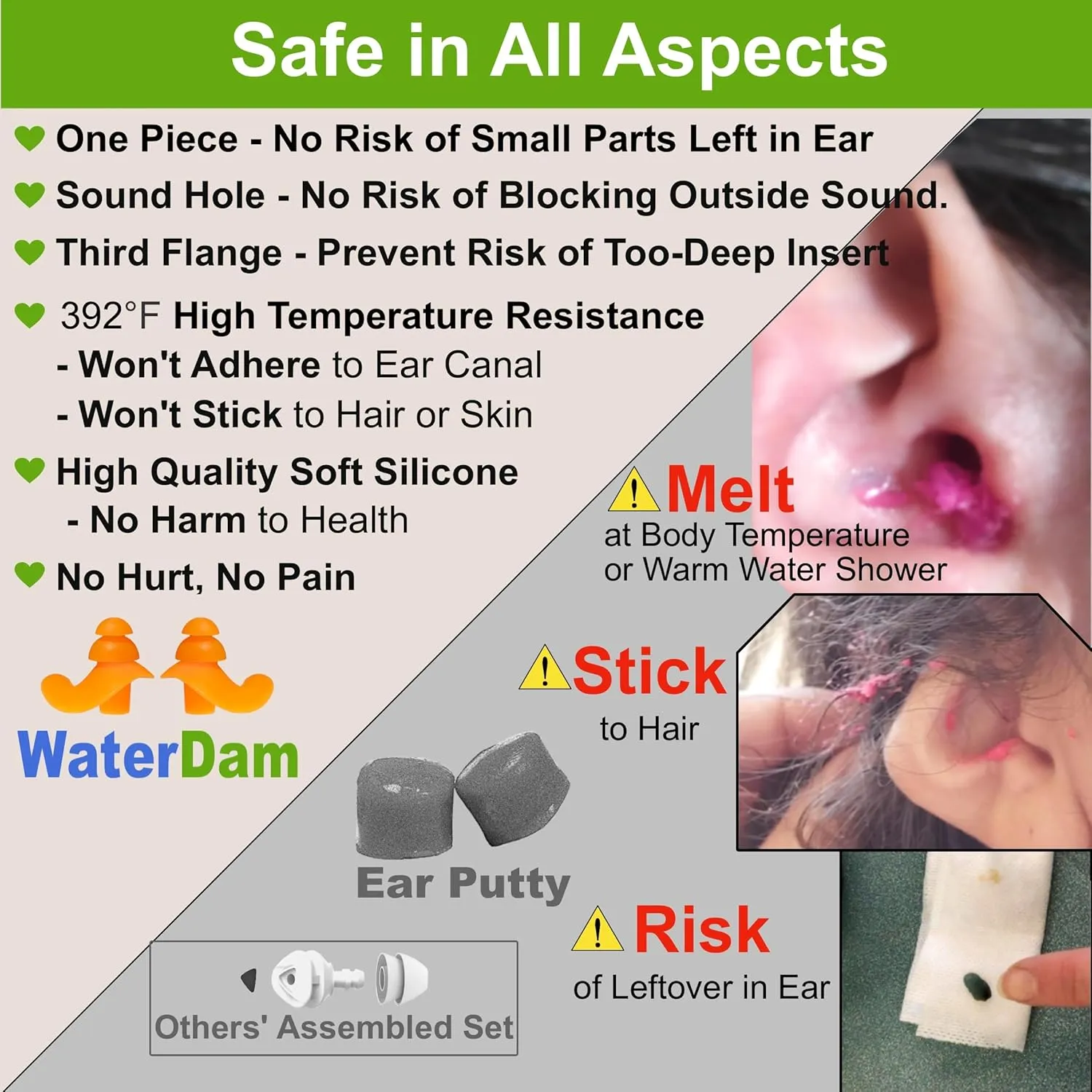 WaterDam Swimming Ear Plugs Great Waterproof Ultra Comfy Earplugs Prevent Swimmer's Ear