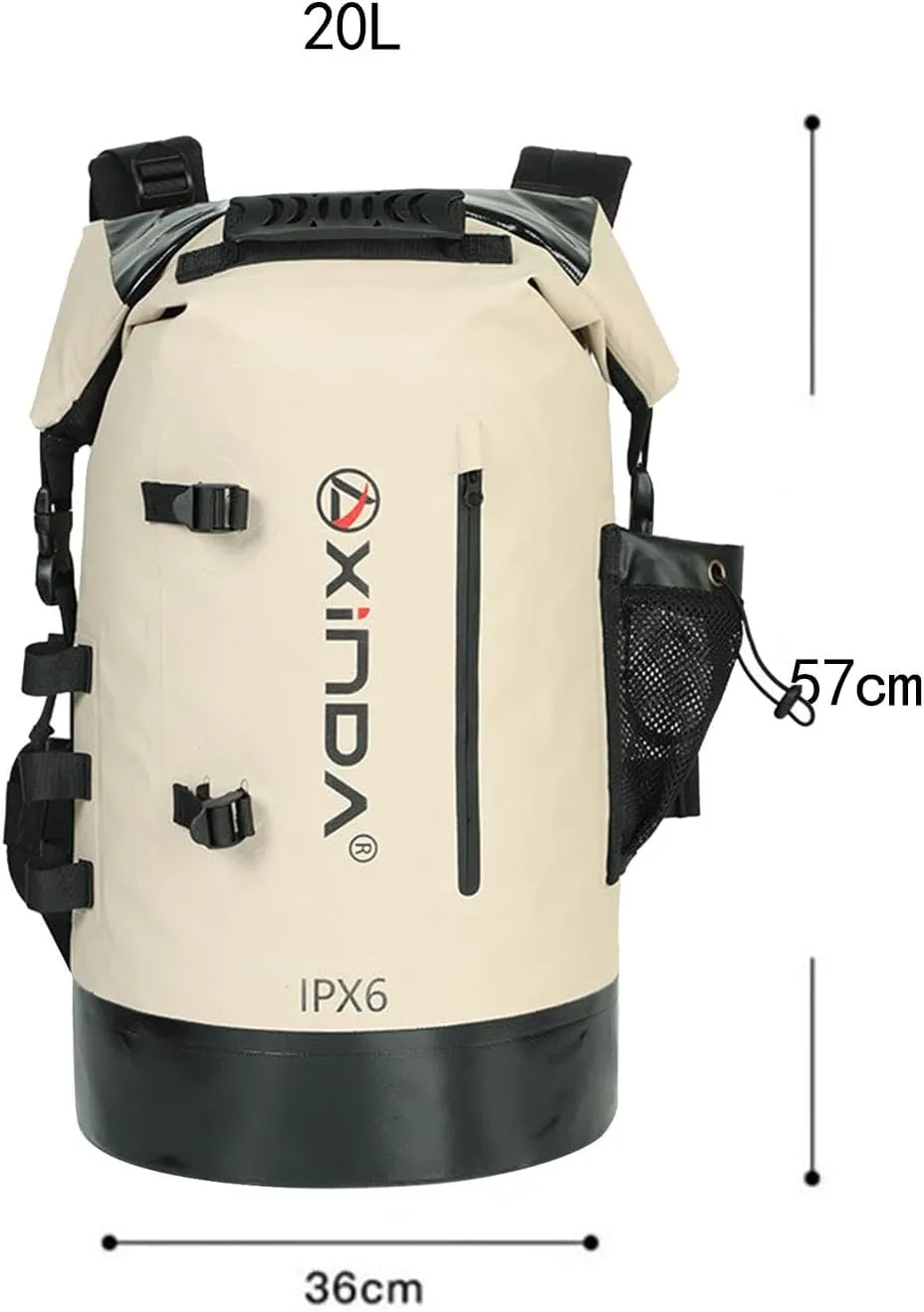 Waterproof Dry Bag Backpack with Shoulder Strap Dry Storage Bag Roll Top Sack for Sailing Boating Canoeing Water Park Rafting, Khaki, 20L