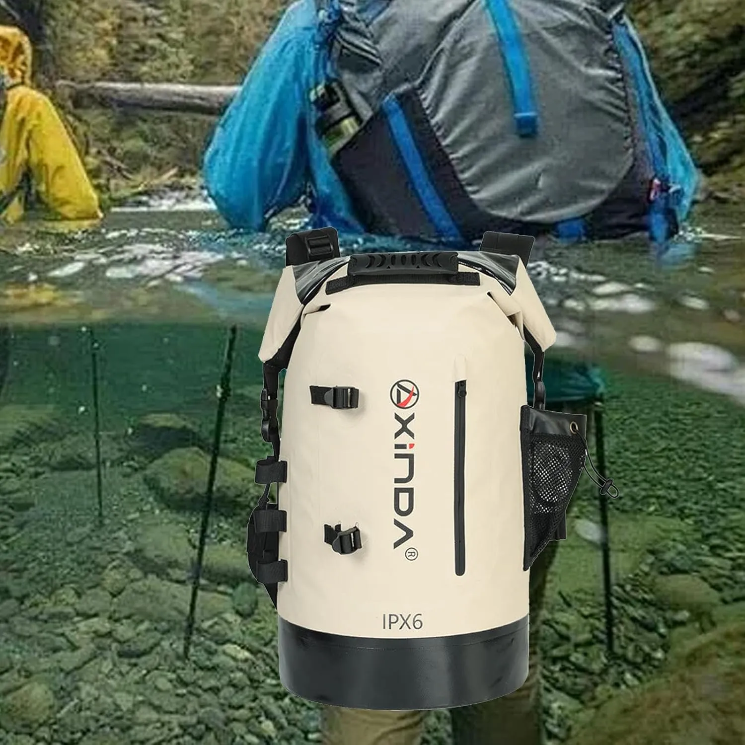 Waterproof Dry Bag Backpack with Shoulder Strap Dry Storage Bag Roll Top Sack for Sailing Boating Canoeing Water Park Rafting, Khaki, 20L