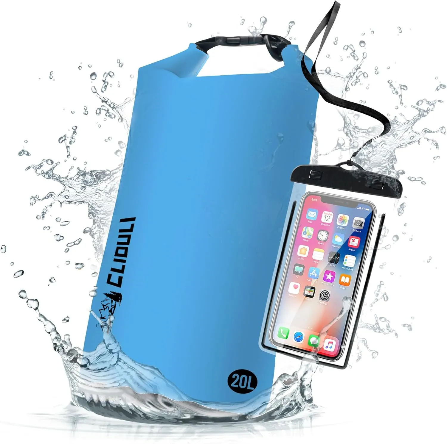 Waterproof Dry Bag,Roll Top Blue Large Waterproof Backpack 2L/5L/10L/20L/30L/40L Floating Lightweight Bags for Kayaking, Boating, Fishing, Swimming Camping with Waterproof Phone Case
