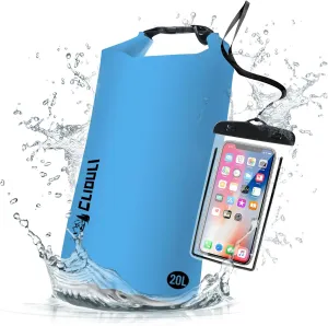 Waterproof Dry Bag,Roll Top Blue Large Waterproof Backpack 2L/5L/10L/20L/30L/40L Floating Lightweight Bags for Kayaking, Boating, Fishing, Swimming Camping with Waterproof Phone Case
