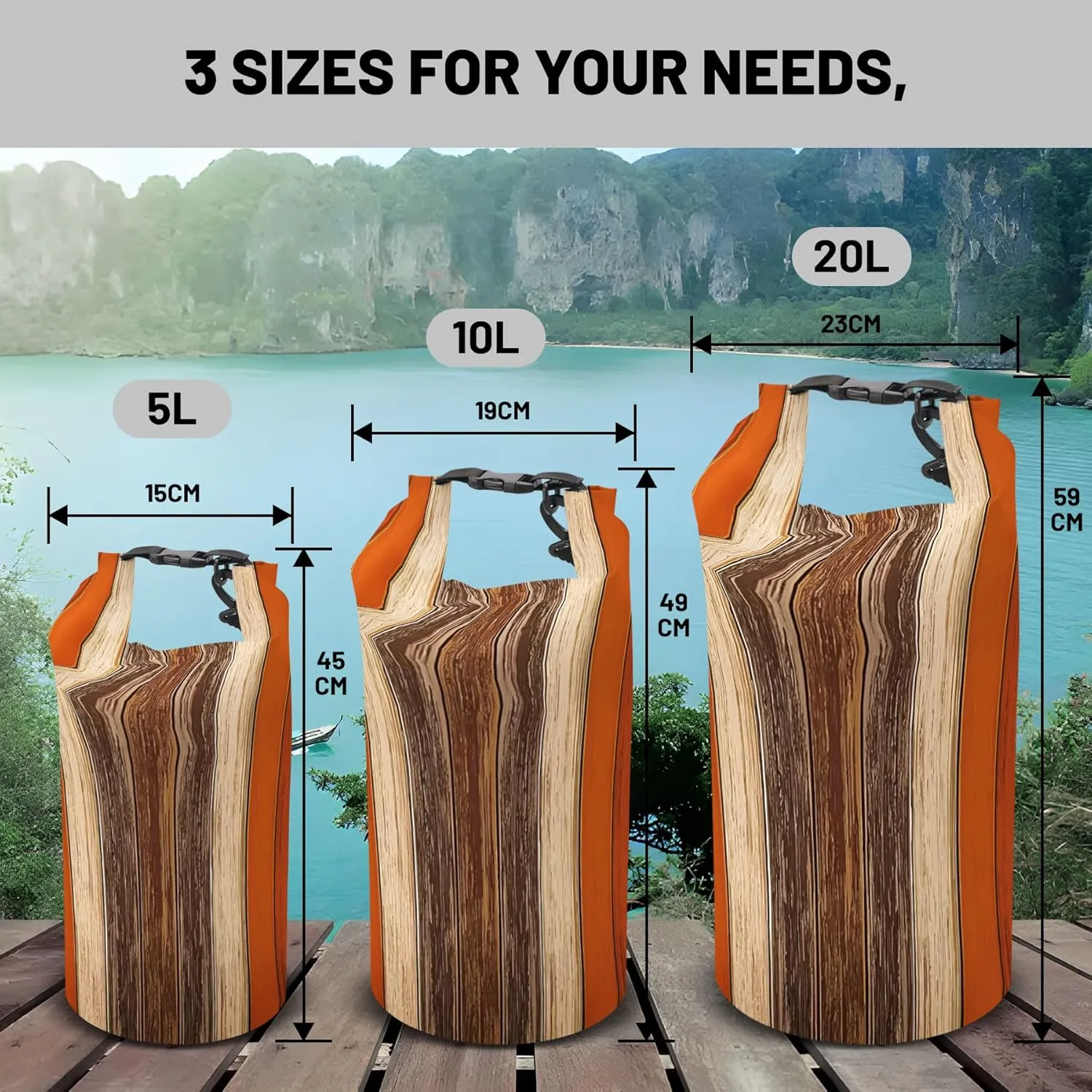 Waterproof Dry Bag,Roll Top Retro Rustic Barn Wood Waterproof Backpack 5L/10L/20L Floating and Lightweight Bags for Kayaking, Boating, Fishing, Swimming and Camping
