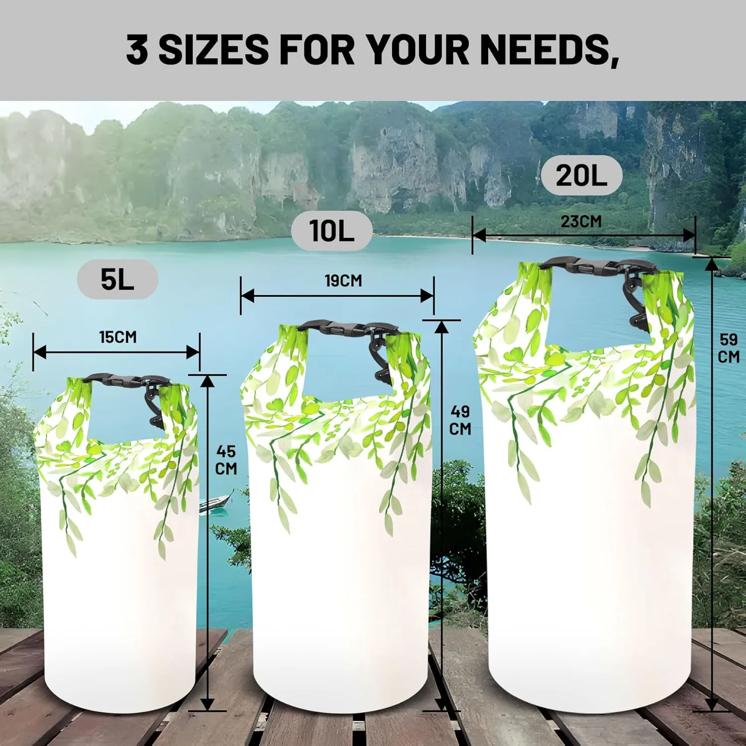 Waterproof Dry Bag,Roll Top Sage Green Eucalyptus Waterproof Backpack 5L/10L/20L Floating and Lightweight Bags for Kayaking, Boating, Fishing, Swimming and Camping