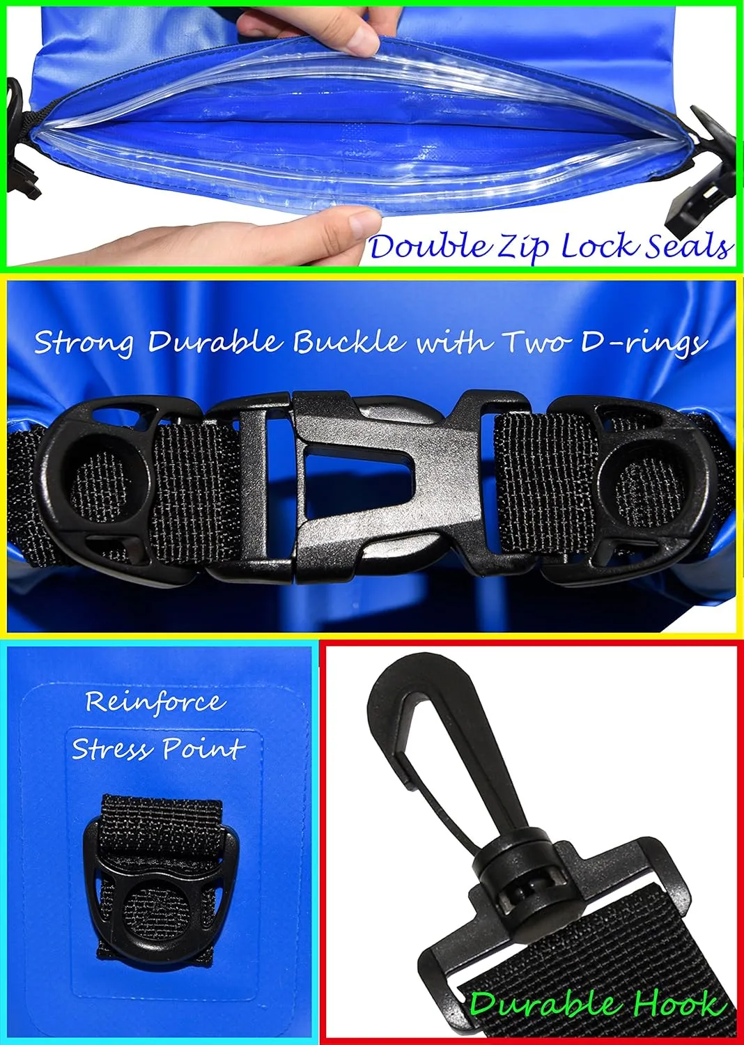 Waterproof Dry Bags Set of 3 Dry Bag with 2 Zip Lock Seals & Detachable Shoulder Strap, Waist Pouch & Phone Case - Can Be Submerged Into Water - for Swimming (Navy Blue, 5L)