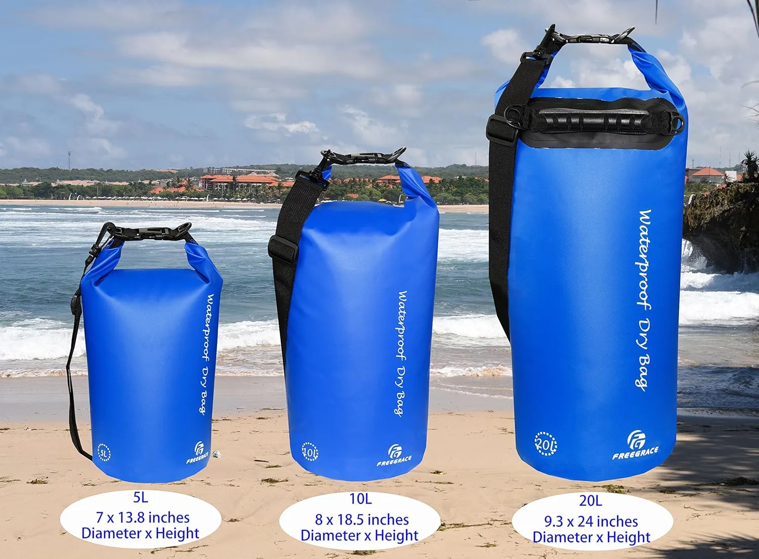 Waterproof Dry Bags Set of 3 Dry Bag with 2 Zip Lock Seals & Detachable Shoulder Strap, Waist Pouch & Phone Case - Can Be Submerged Into Water - for Swimming (Navy Blue, 5L)