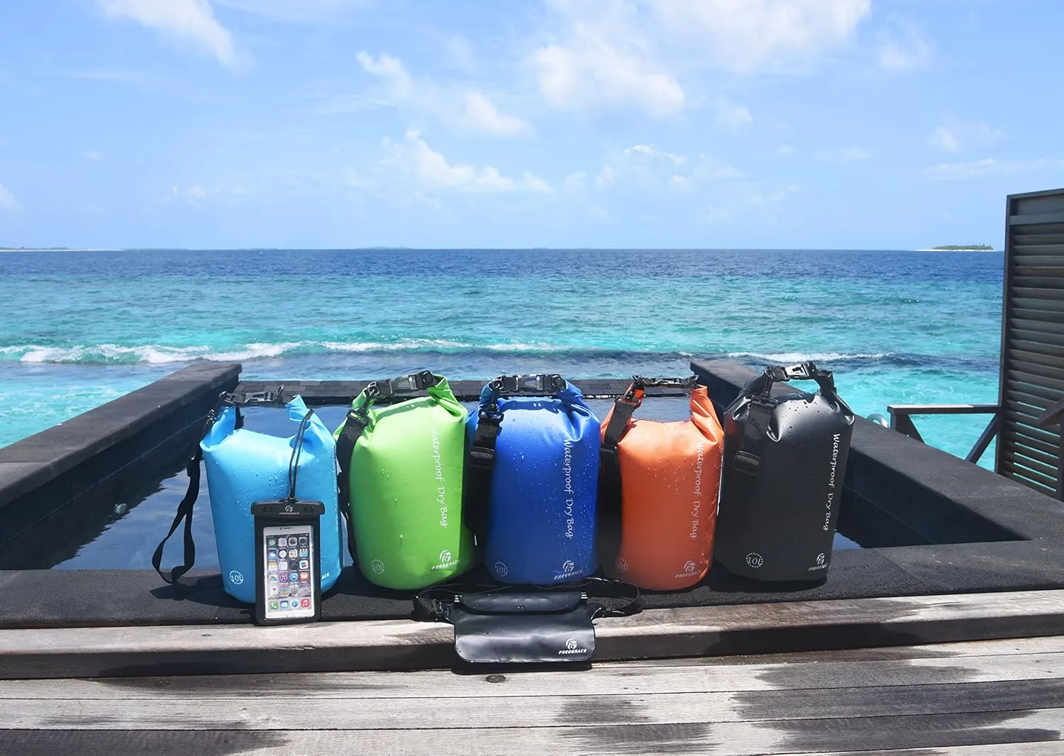Waterproof Dry Bags Set of 3 Dry Bag with 2 Zip Lock Seals & Detachable Shoulder Strap, Waist Pouch & Phone Case - Can Be Submerged Into Water - for Swimming (Navy Blue, 5L)