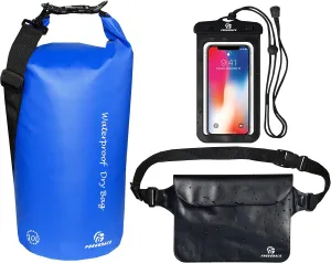 Waterproof Dry Bags Set of 3 Dry Bag with 2 Zip Lock Seals & Detachable Shoulder Strap, Waist Pouch & Phone Case - Can Be Submerged Into Water - for Swimming (Navy Blue, 5L)