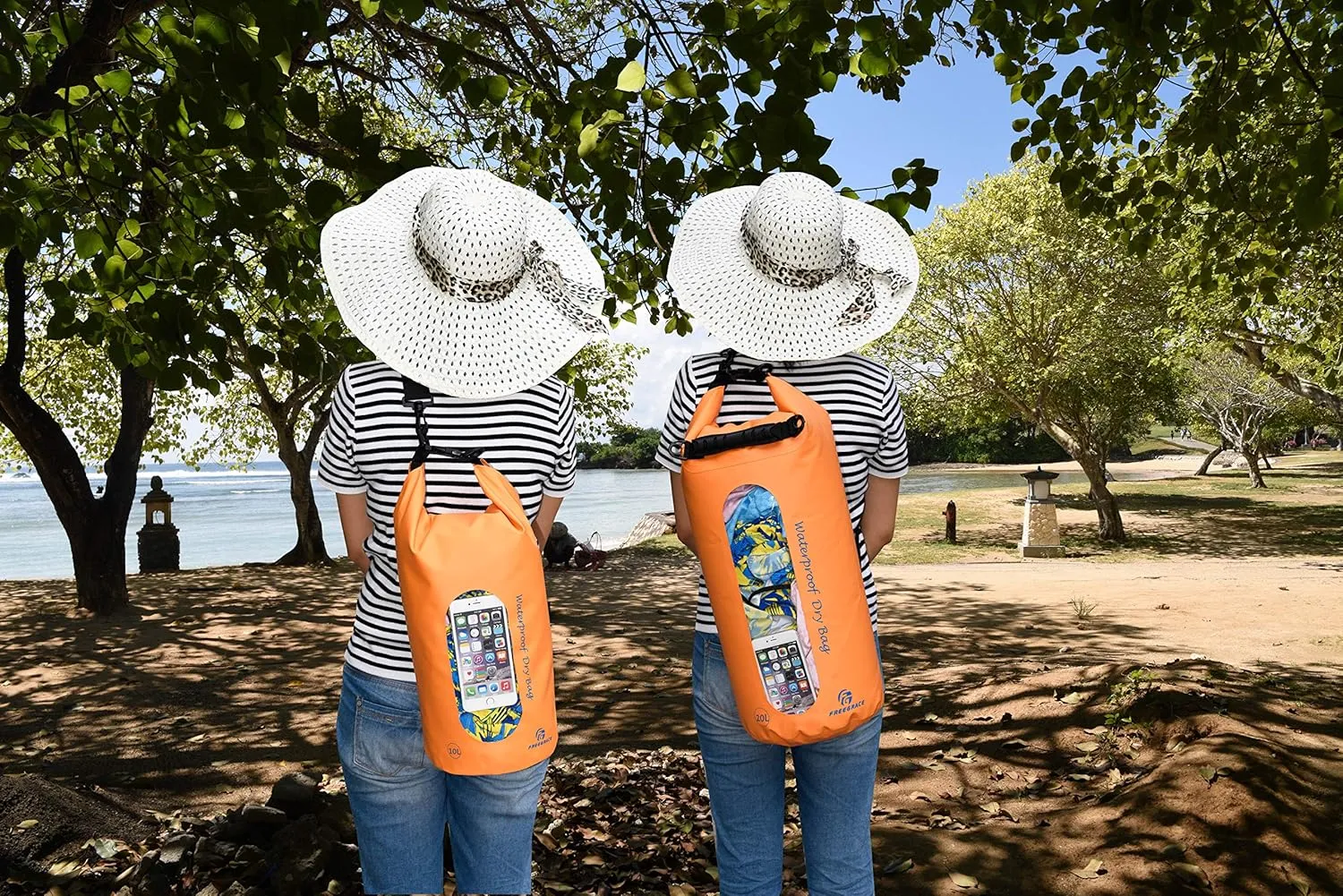 Waterproof Dry Bags Set of 3 Dry Bag with 2 Zip Lock Seals & Detachable Shoulder Strap, Waist Pouch & Phone Case - Can Be Submerged Into Water - for Swimming (Orange(Window), 5L)