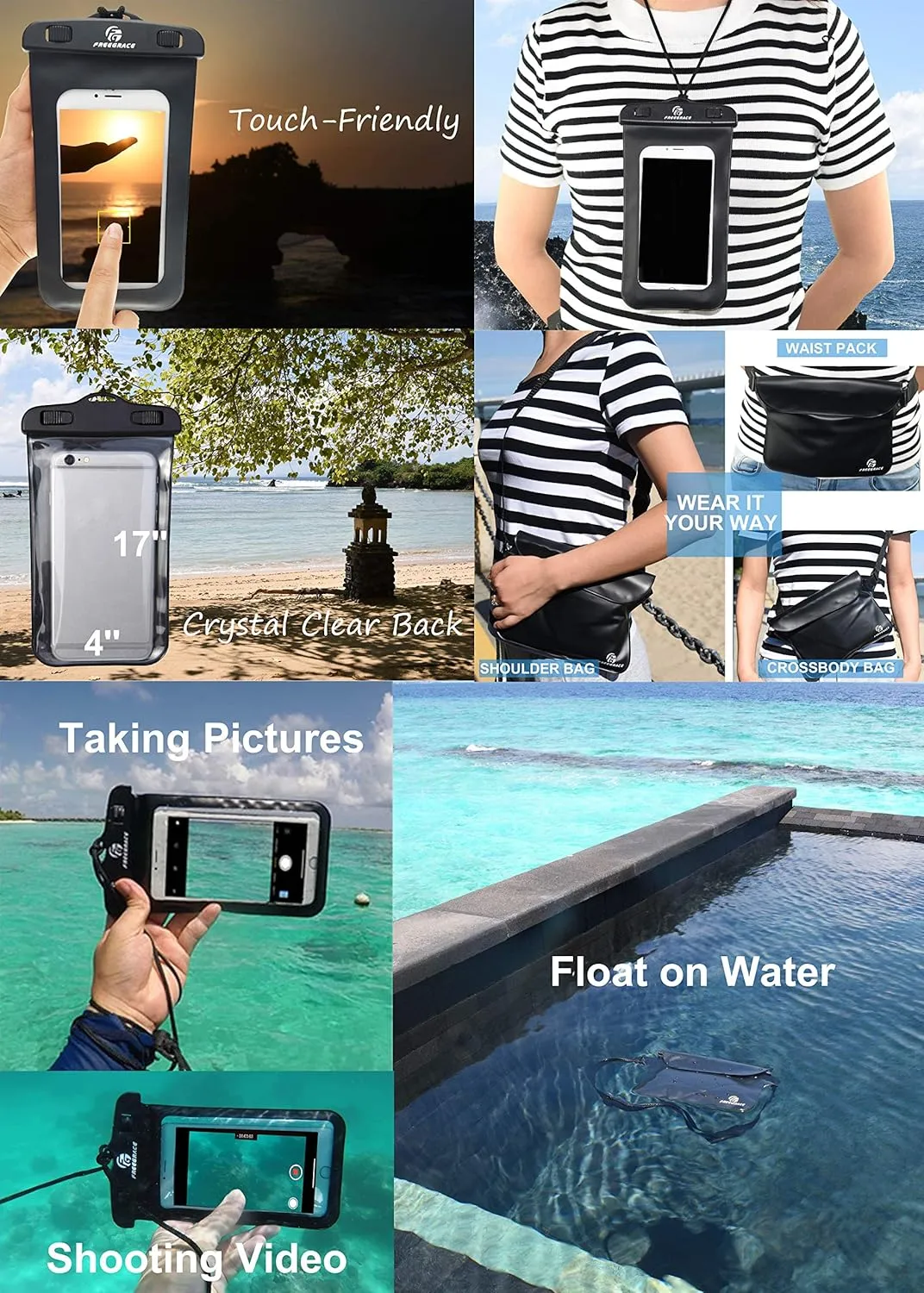 Waterproof Dry Bags Set of 3 Dry Bag with 2 Zip Lock Seals & Detachable Shoulder Strap, Waist Pouch & Phone Case - Can Be Submerged Into Water - for Swimming (Sky Blue, 5L)