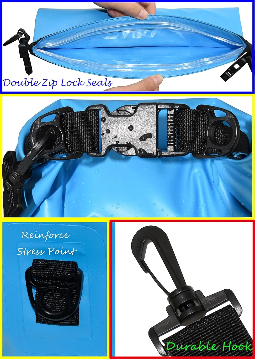 Waterproof Dry Bags Set of 3 Dry Bag with 2 Zip Lock Seals & Detachable Shoulder Strap, Waist Pouch & Phone Case - Can Be Submerged Into Water - for Swimming (Sky Blue, 5L)