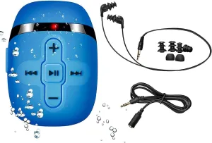 Waterproof MP3 Player for Swimming, Waterproof Headphones with Short Cord, mp3 Waterproof Swimming Underwater 3 Meter, Shuffle Feature (Blue)