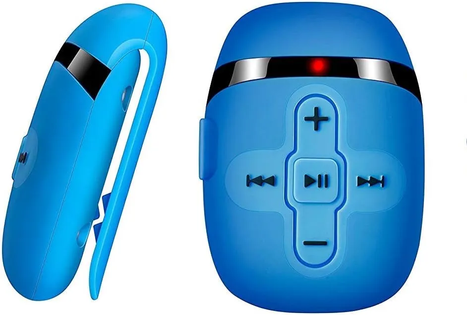 Waterproof MP3 Player for Swimming, Waterproof Headphones with Short Cord, mp3 Waterproof Swimming Underwater 3 Meter, Shuffle Feature (Blue)