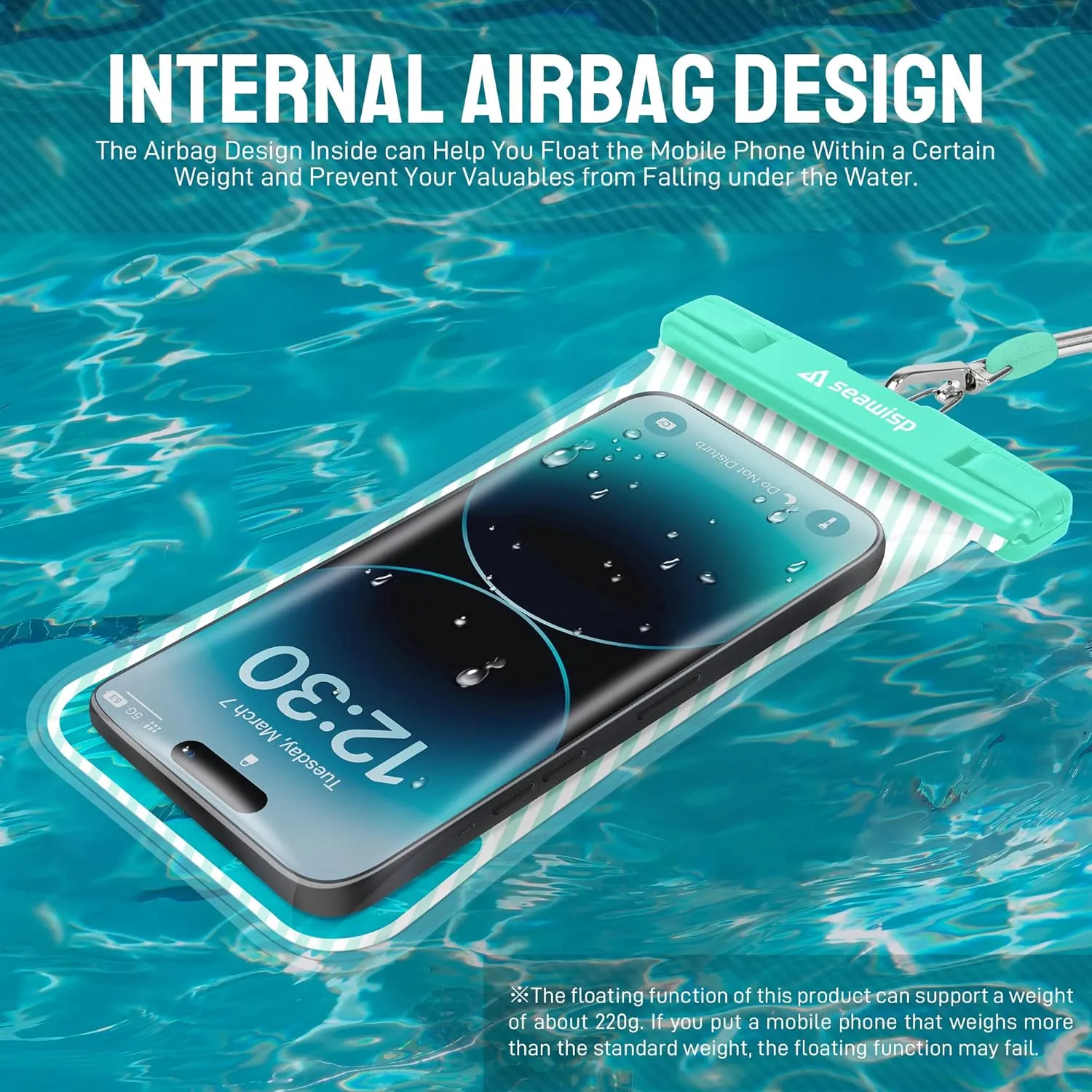 Waterproof Phone Pouch [Floating Airbag Design] Universal IPX8 Cellphone Case Dry Bag with Lanyard for iPhone 16 15 14 13 Pro Max Galaxy S24 S23 Phones Up to 6.9'' for Beach Vacation, Mint
