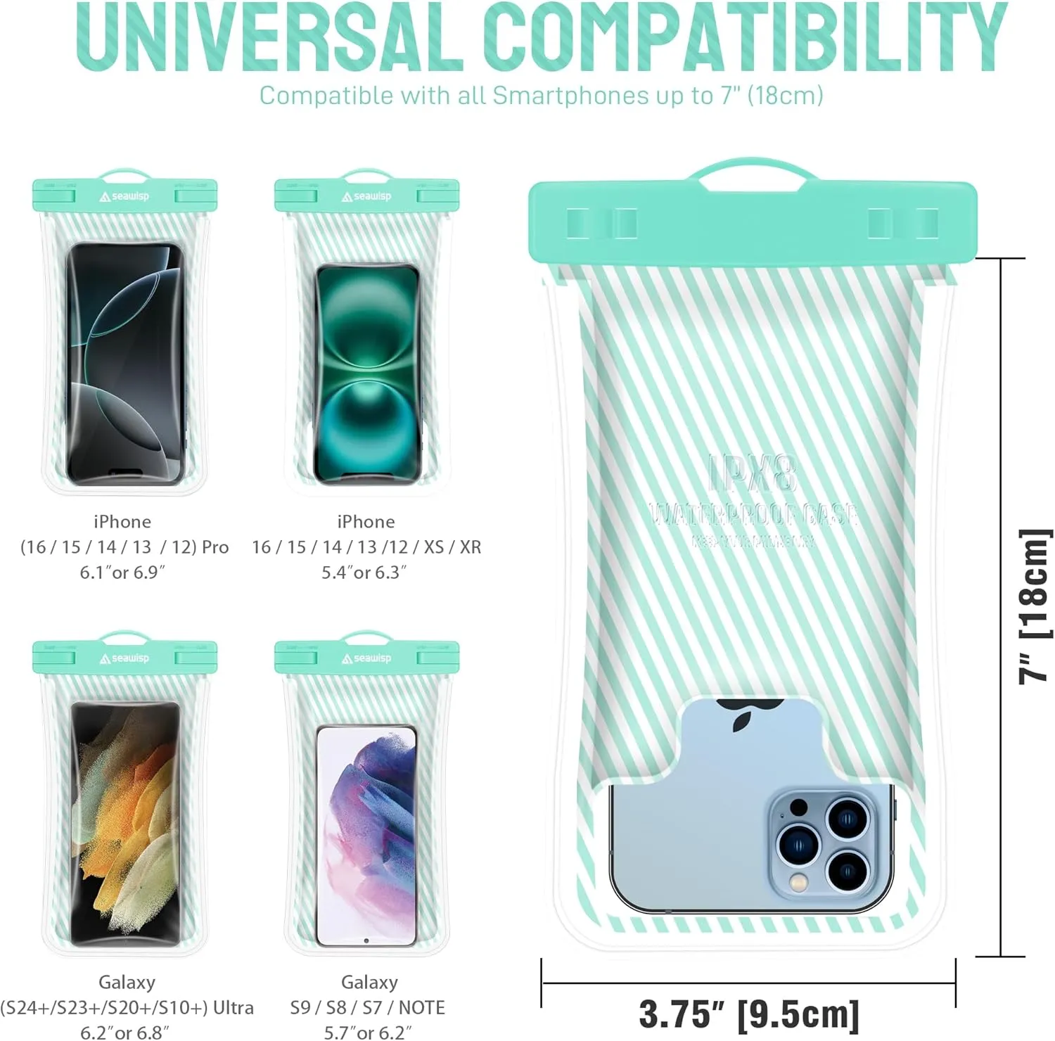 Waterproof Phone Pouch [Floating Airbag Design] Universal IPX8 Cellphone Case Dry Bag with Lanyard for iPhone 16 15 14 13 Pro Max Galaxy S24 S23 Phones Up to 6.9'' for Beach Vacation, Mint