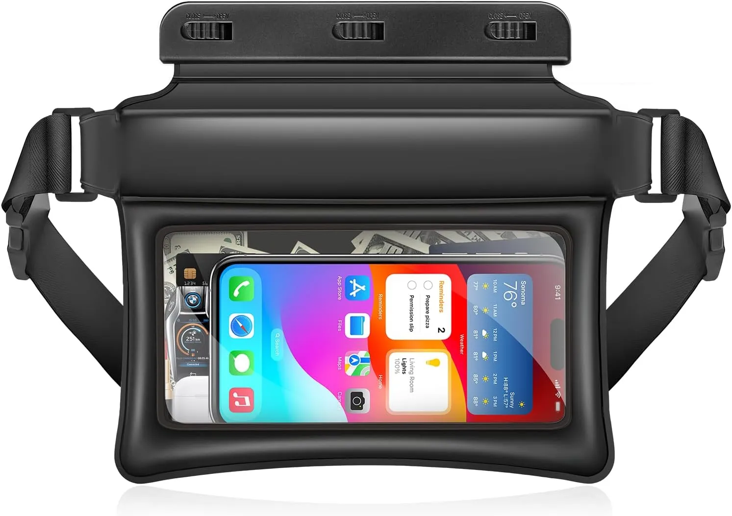 Waterproof Phone Pouch with Adjustable Waist Strap, IPX8 Floating Large Capacity Dry Bag Fanny Pack for Beach, Boating, Kayaking, Swimming, Snorkeling Black